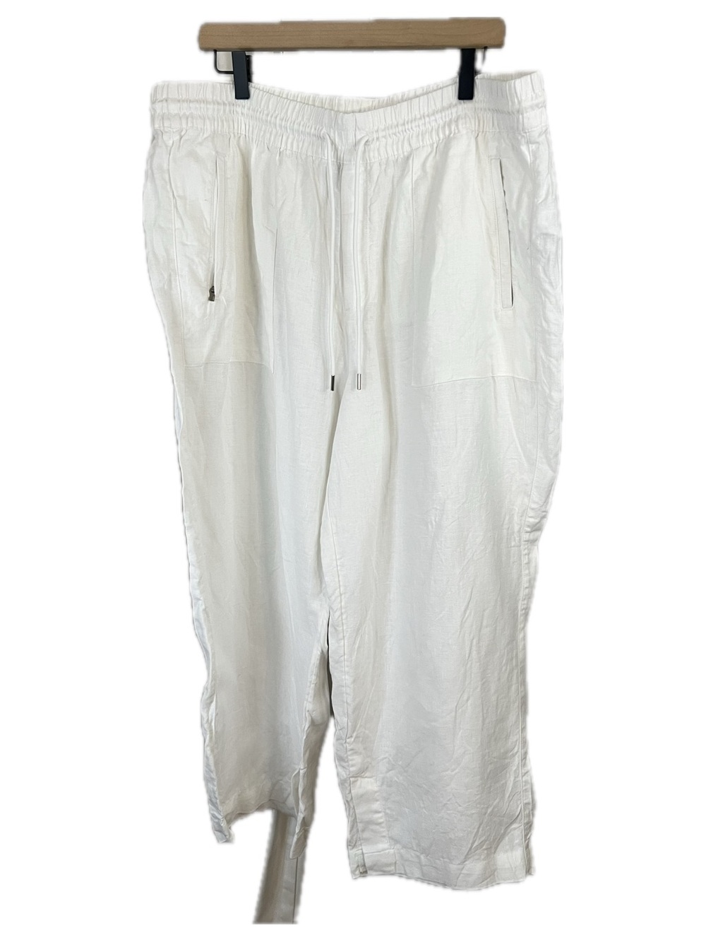 Athleta Retreat White Linen Ankle-Length Drawstring Wide Leg Pants NWOT